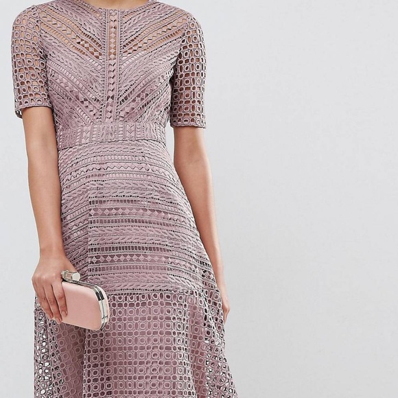 chinese dress ladies Rent Asos Design Flutter Sleeve Midi Dress In Corded Lace